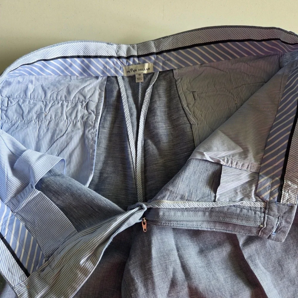 Peter Millar Mens Blue Micro Check Flat Front Shorts Size 40 Resort‎ Coastal